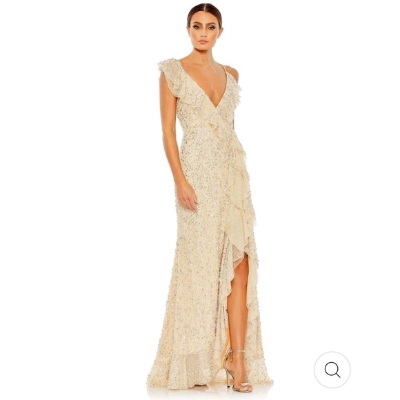 Mac Duggal EMBELLISHED RUFFLED FAUX WRAP SLEEVELESS GOWN size 0 NEW $598 - Picture 1 of 17